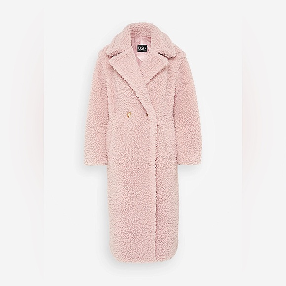 Long UGG Gertrude Teddy Sherpa Fleece Jacket Coat Clay Pink - Picture 5 of 7